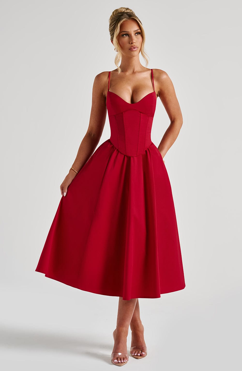 mariella-midi-dress-red-dress-babyboo-fashion-32852114866239 Mariella Midi Dress - Red - Image 1