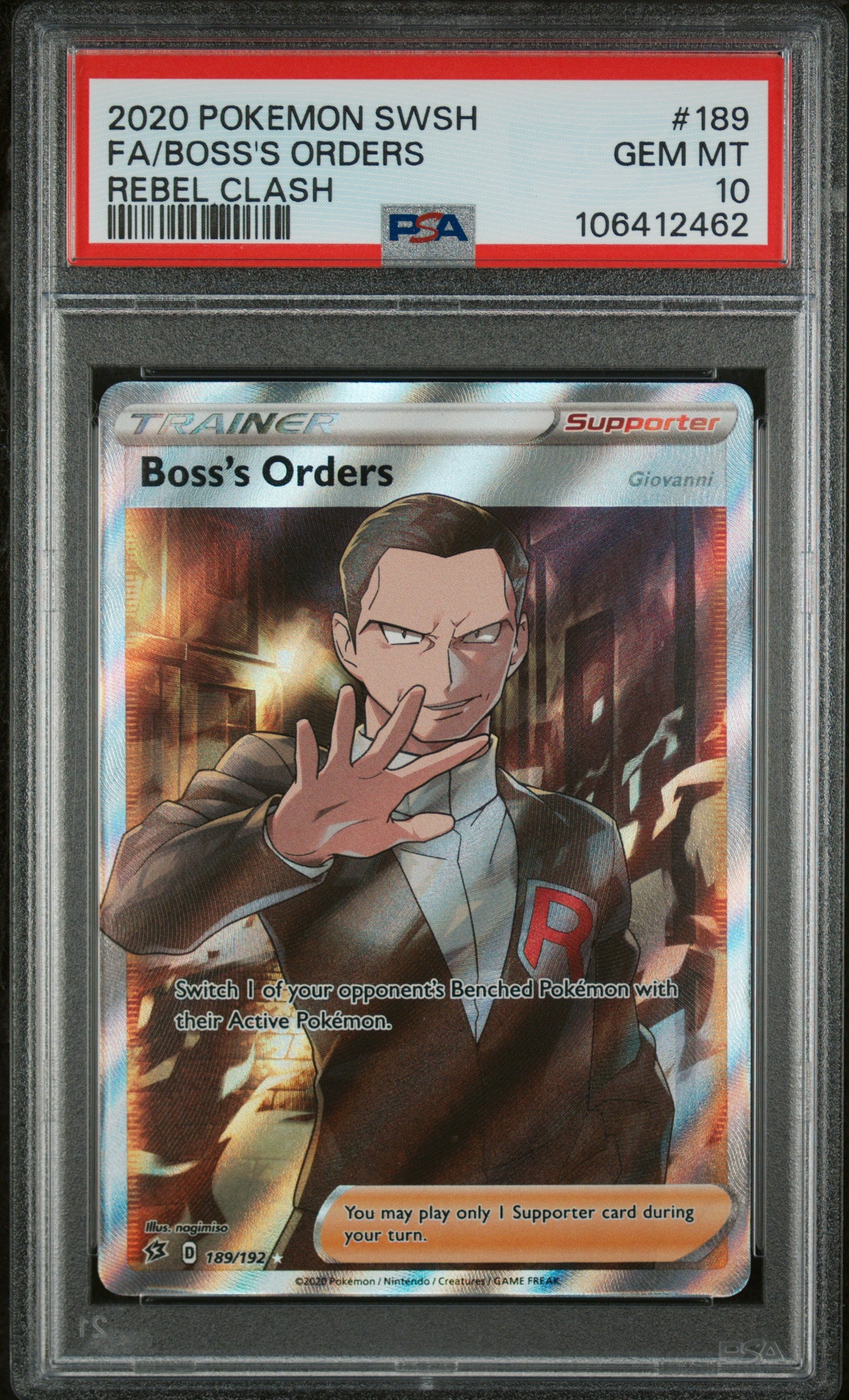 106412462_1_20260123175600_1.jpg 2020 Pokemon Sword and Shield Rebel Clash Boss's Orders #189 PSA 10 - Image 1