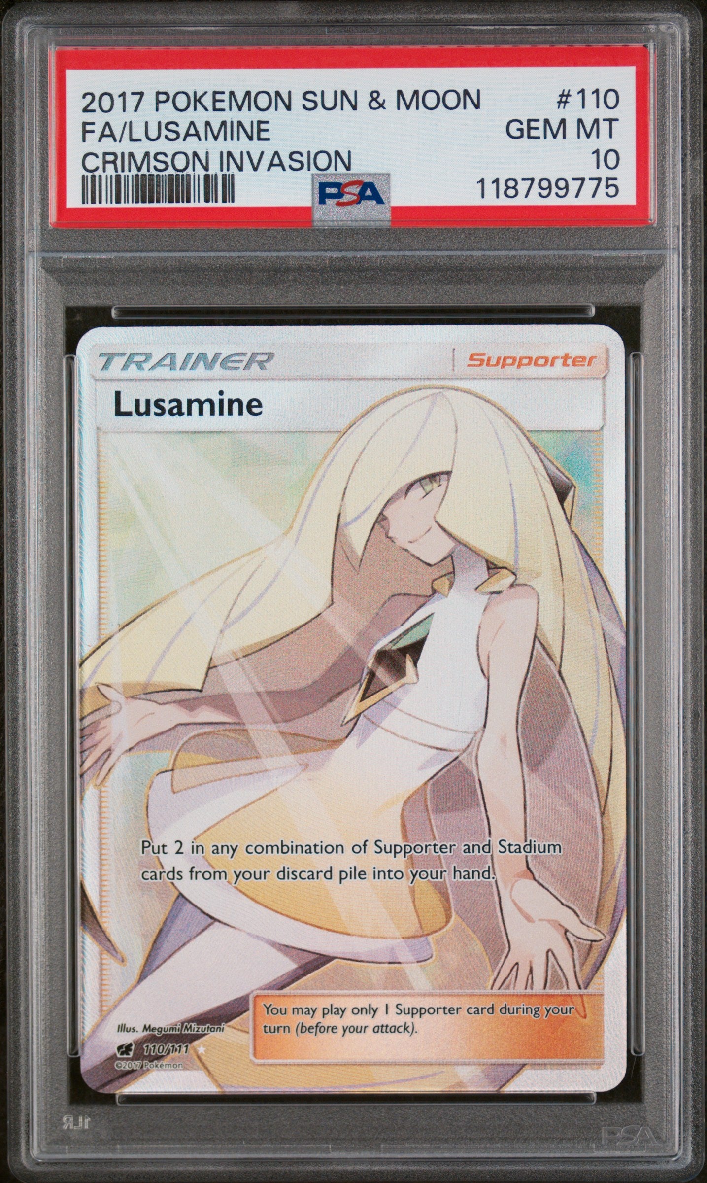 118799775_1_20250811170934_1.jpg 2017 Pokemon Sun and Moon Crimson Invasion Lusamine #110 PSA 10 - Image 1