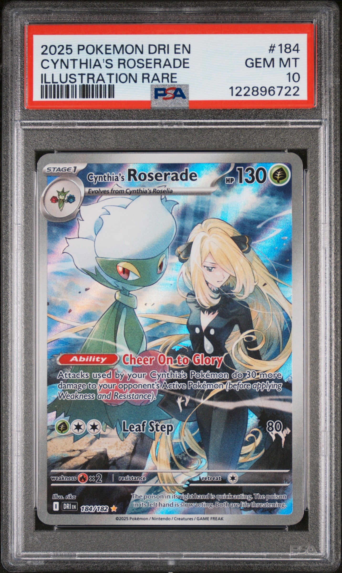 122896722_1_20250929221042_1.jpg 2025 Pokemon Destined Rivals Illustration Rare Cynthia's Roserade #184 PSA 10 - Image 1