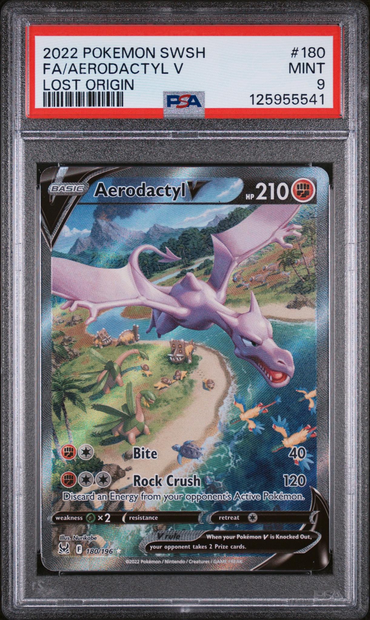 125955541_1_20251202215417_1.jpg 2022 Pokemon Sword and Shield Lost Origin Aerodactyl V #180 PSA 9 - Image 1