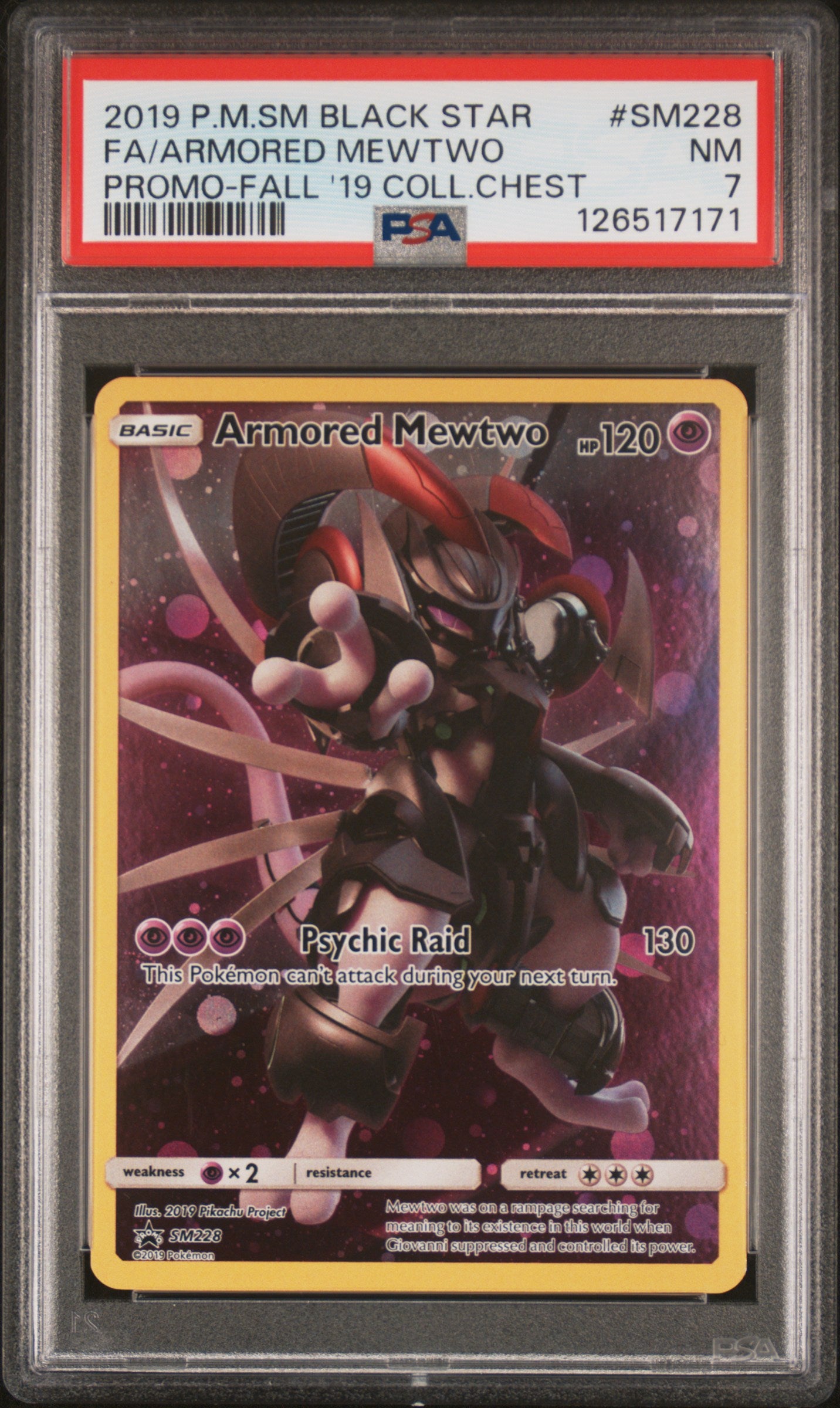 126517171_1_20251117213623_1.jpg 2016 Pokemon Sun and Moon Black Star Promos Armored Mewtwo #SM228 PSA 7 - Image 1
