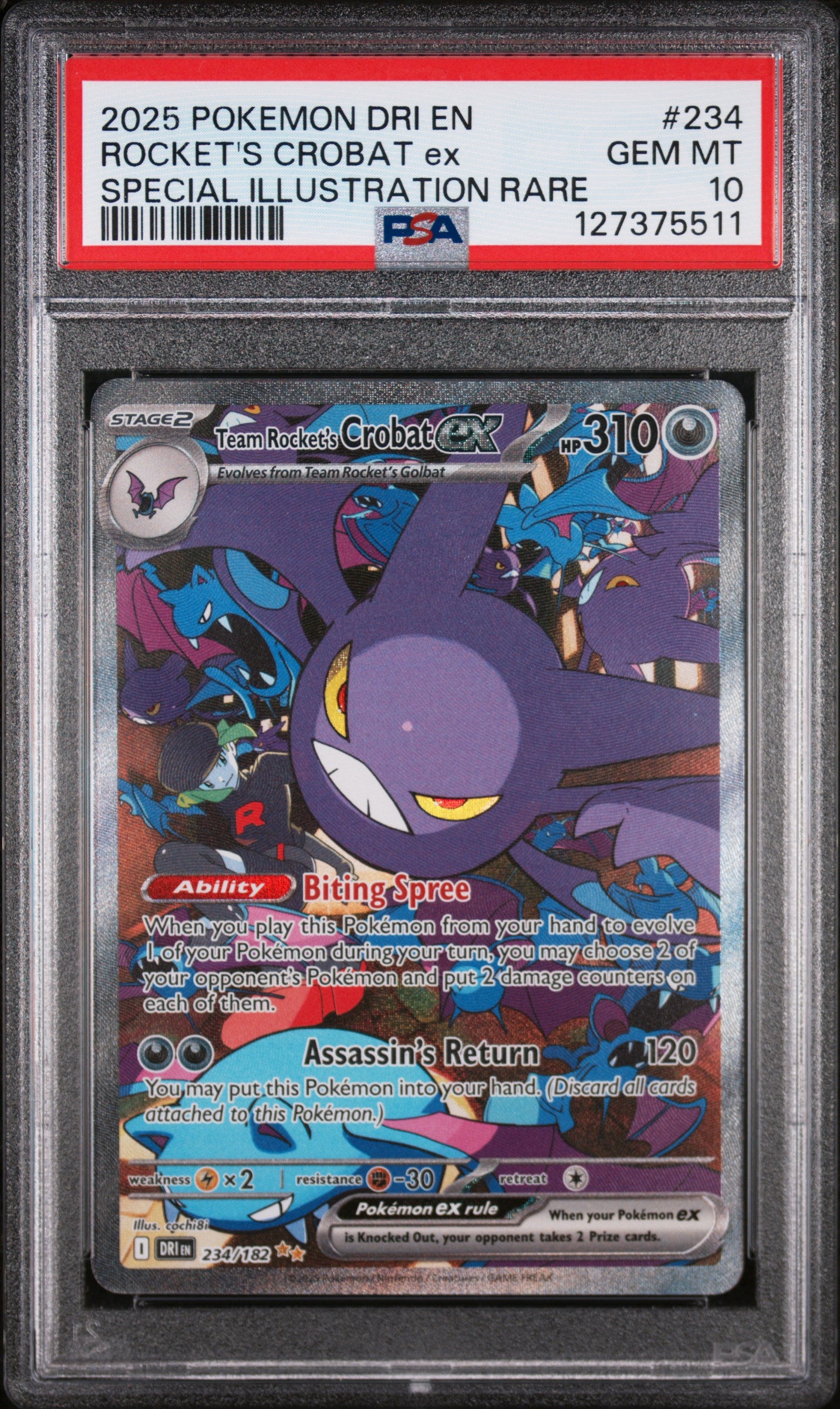 127375511_1_20251202192353_1.jpg 2025 Pokemon Destined Rivals Special Illustration Rare Team Rocket's Crobat Ex #234 PSA 10 - Image 1