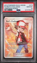 2019 Pokemon Sun and Moon Unbroken Bonds Red's Challenge #213 PSA 10