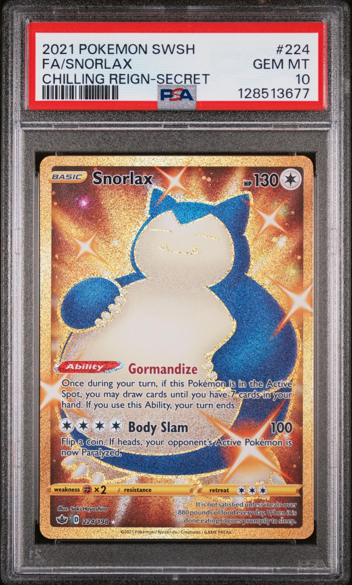 128513677_1_20251202170216_1.jpg 2021 Pokemon Sword and Shield Chilling Reign Secret Rare Snorlax #224 PSA 10 - Image 1