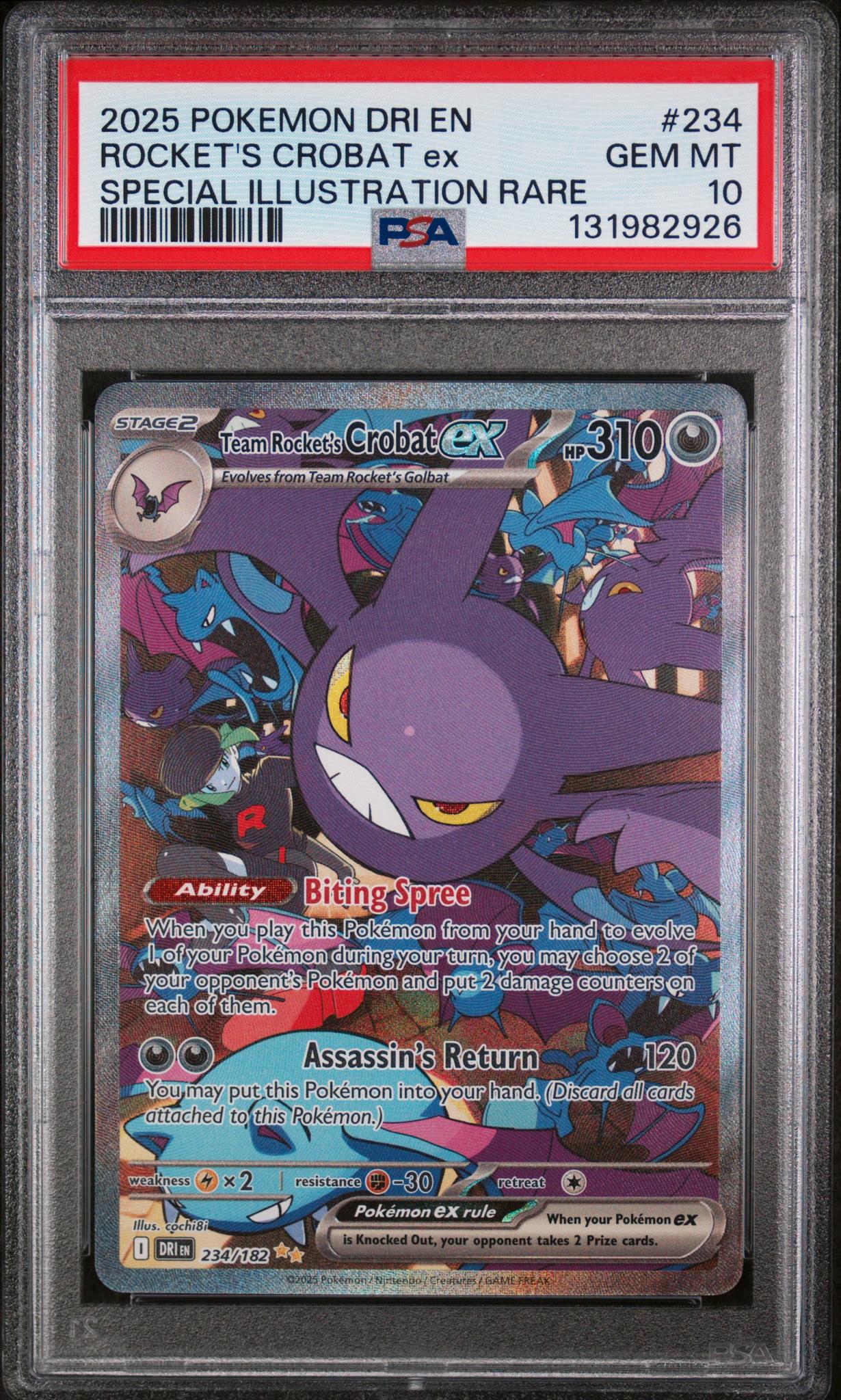 131982926_1_20260119194022_1.jpg 2025 Pokemon Destined Rivals Special Illustration Rare Team Rocket's Crobat Ex #234 PSA 10 - Image 1