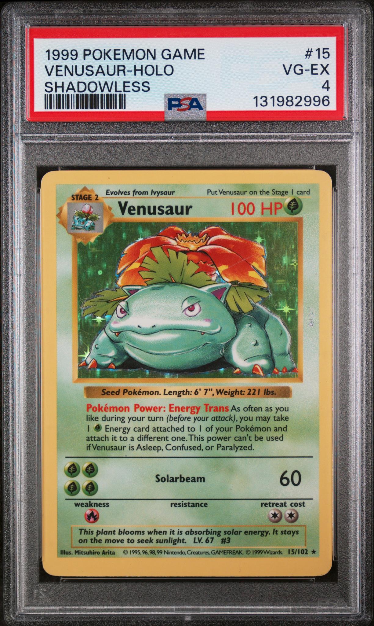 131982996_1_20260119200556_1.jpg 1999 Pokemon Base Set Shadowless Holo Venusaur #15 PSA 4 - Image 1