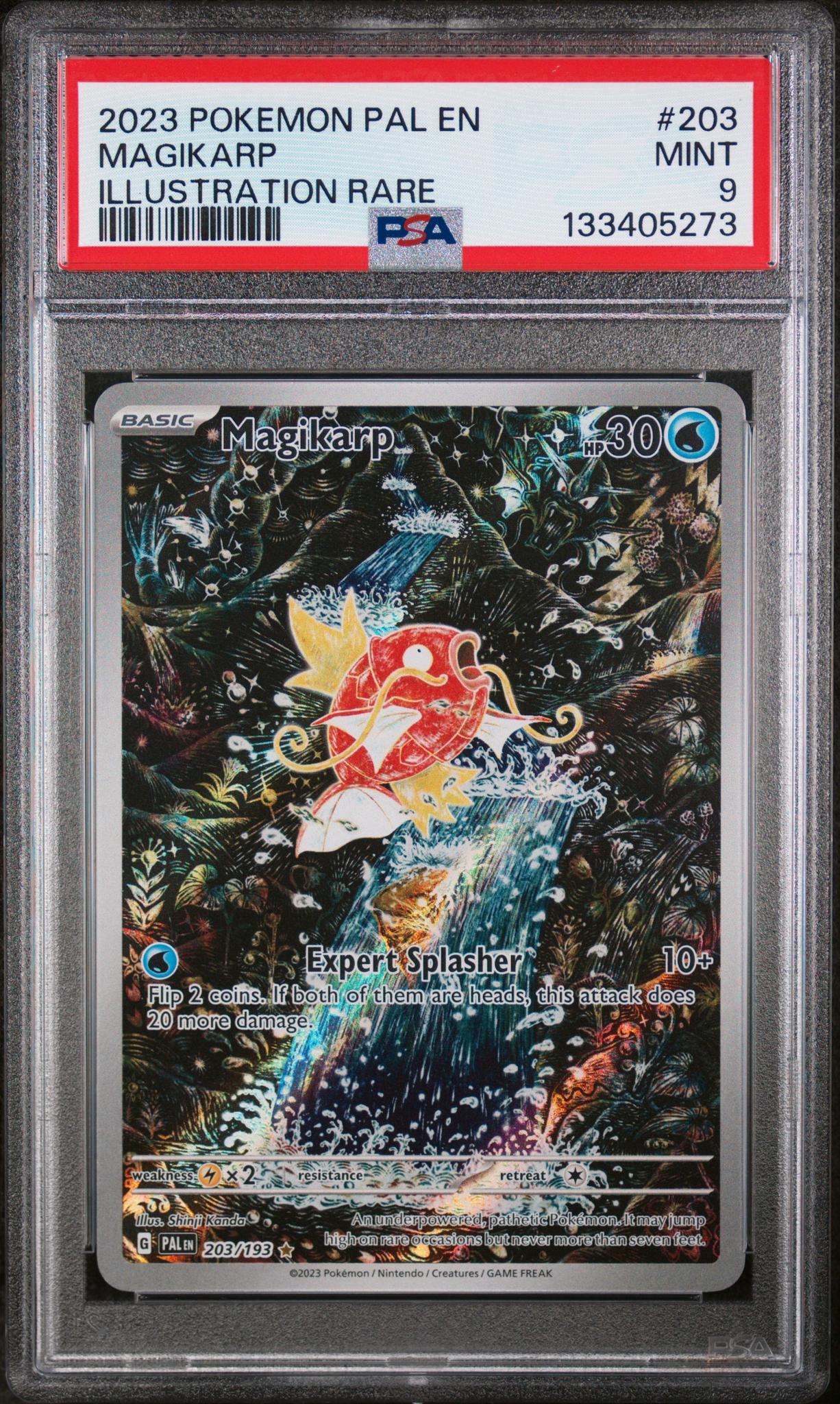 133405273_1_20260217221139_1.jpg 2023 Pokemon Scarlet and Violet Paldea Evolved Illustration Rare Magikarp #203 PSA 9 - Image 1