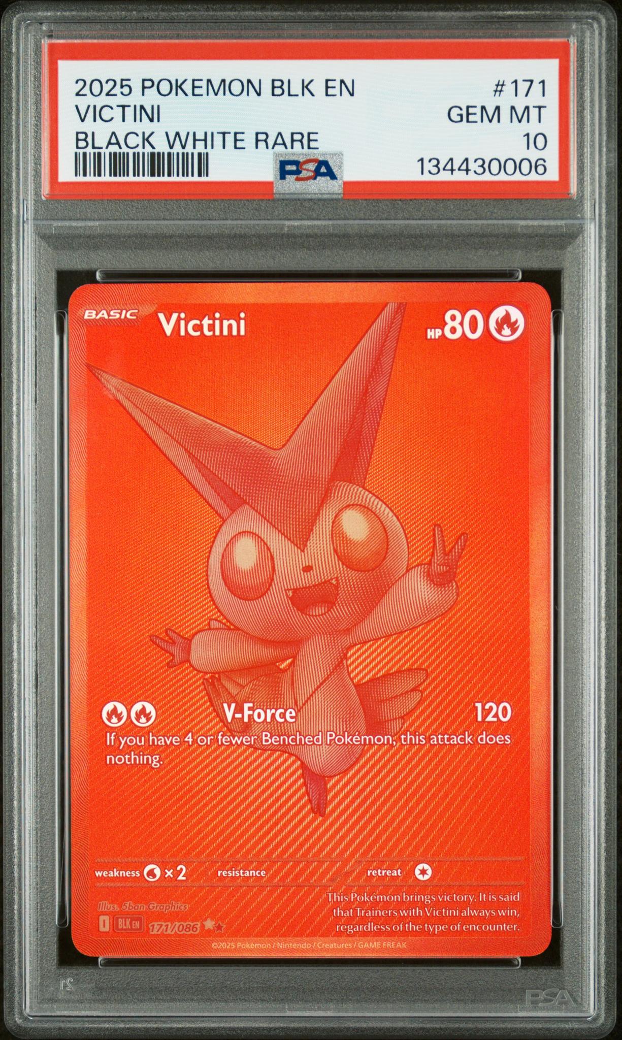 134430006_1_20251222195803_1.jpg 2025 Pokemon Scarlet and Violet Black Bolt Black White Rare Victini #171 PSA 10 - Image 1