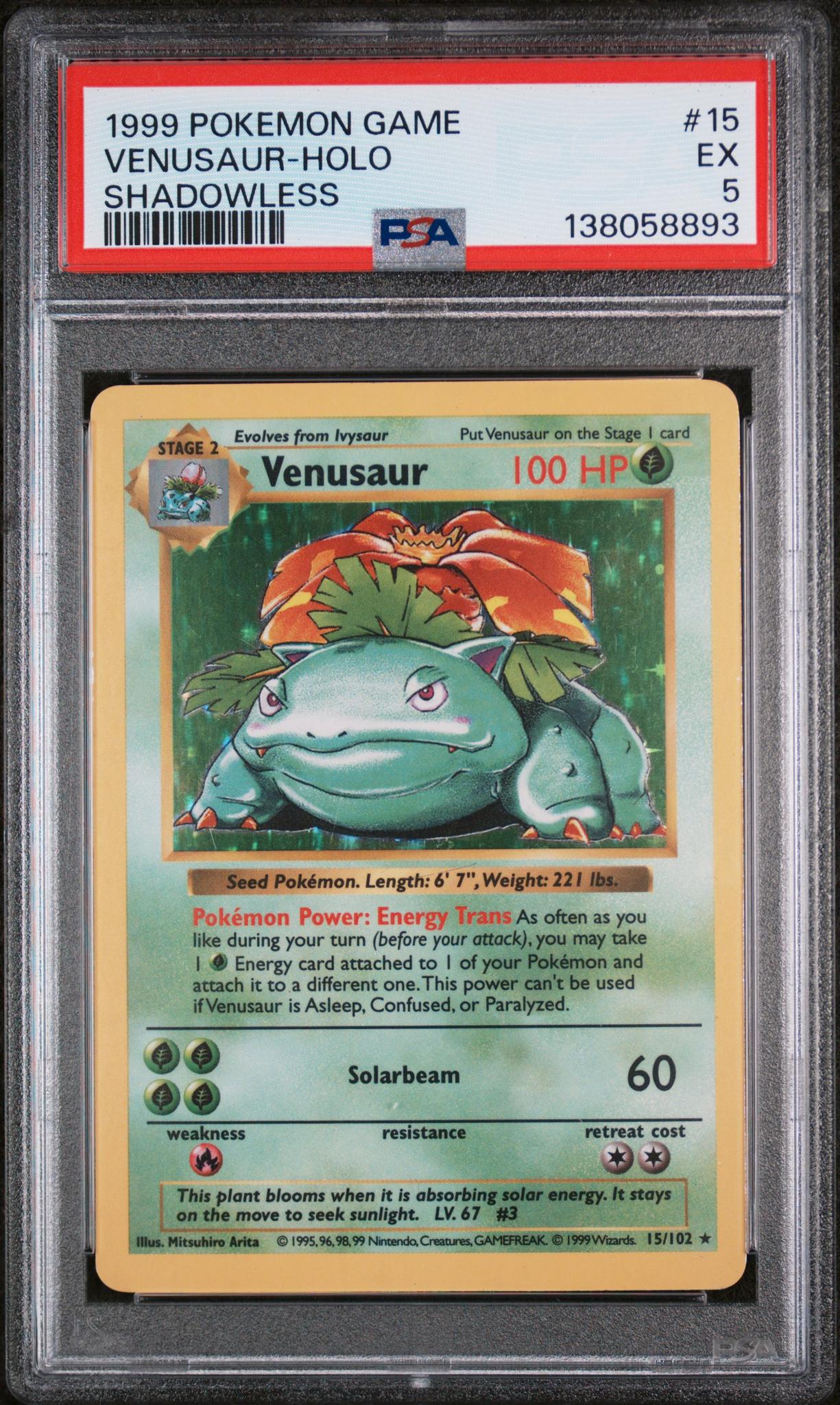 138058893_1_20260219163327_1.jpg 1999 Pokemon Base Set Shadowless Holo Venusaur #15 PSA 5 - Image 1