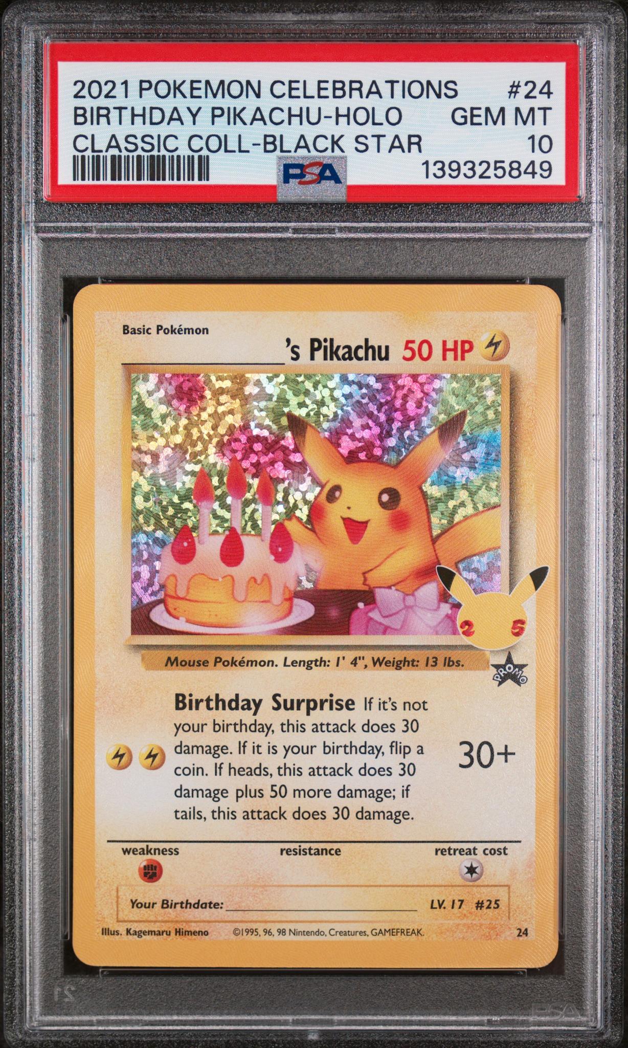 139325849_1_20260325212308_1.jpg 2021 Pokemon Black Star Promo Celebrations Classic Collection Holo Birthday Pikachu #24 PSA 10 - Image 1