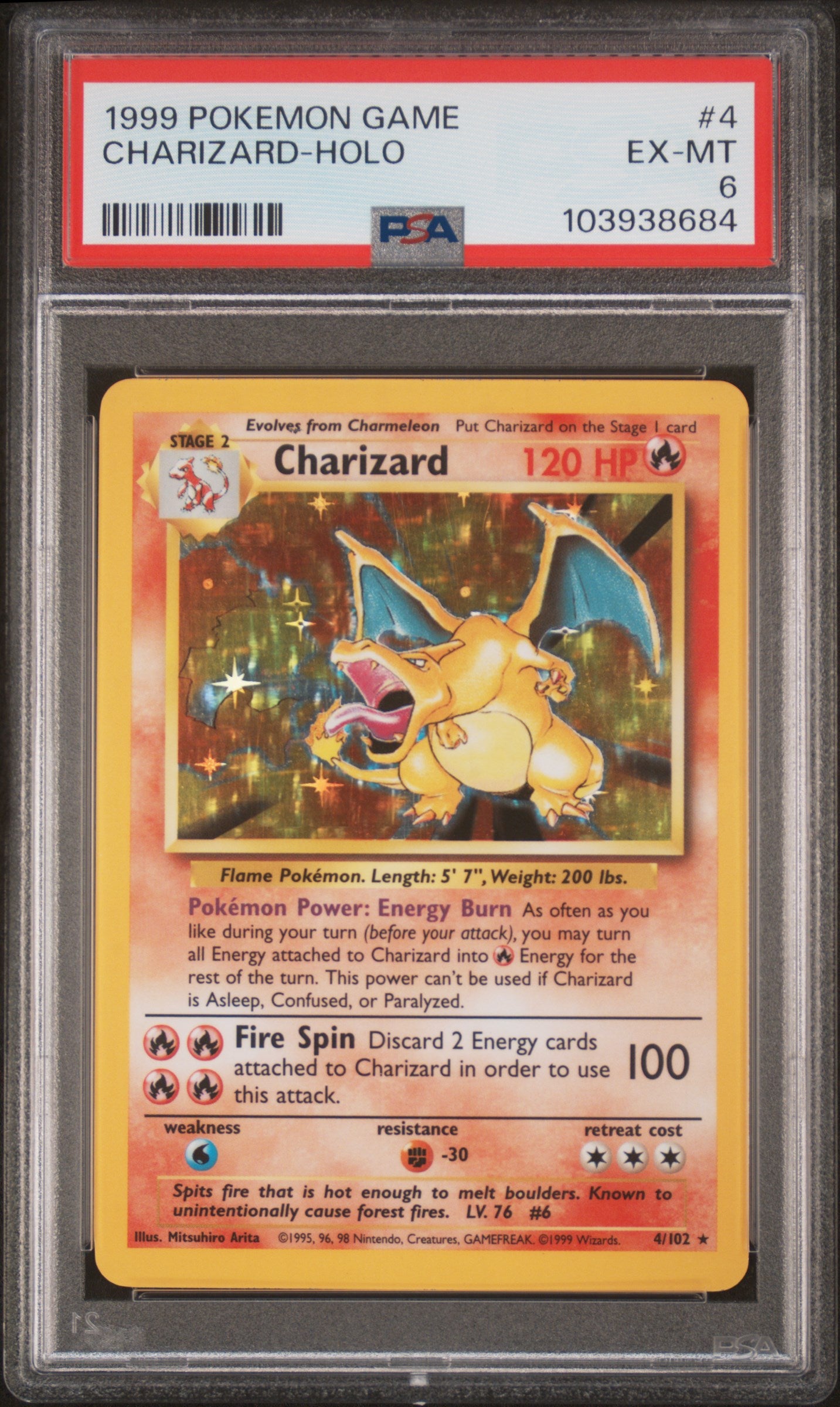 1773159554540470826_1_20260310161928_1.jpg 1999 Pokemon Base Set Holo Charizard #4 PSA 6 - Image 1