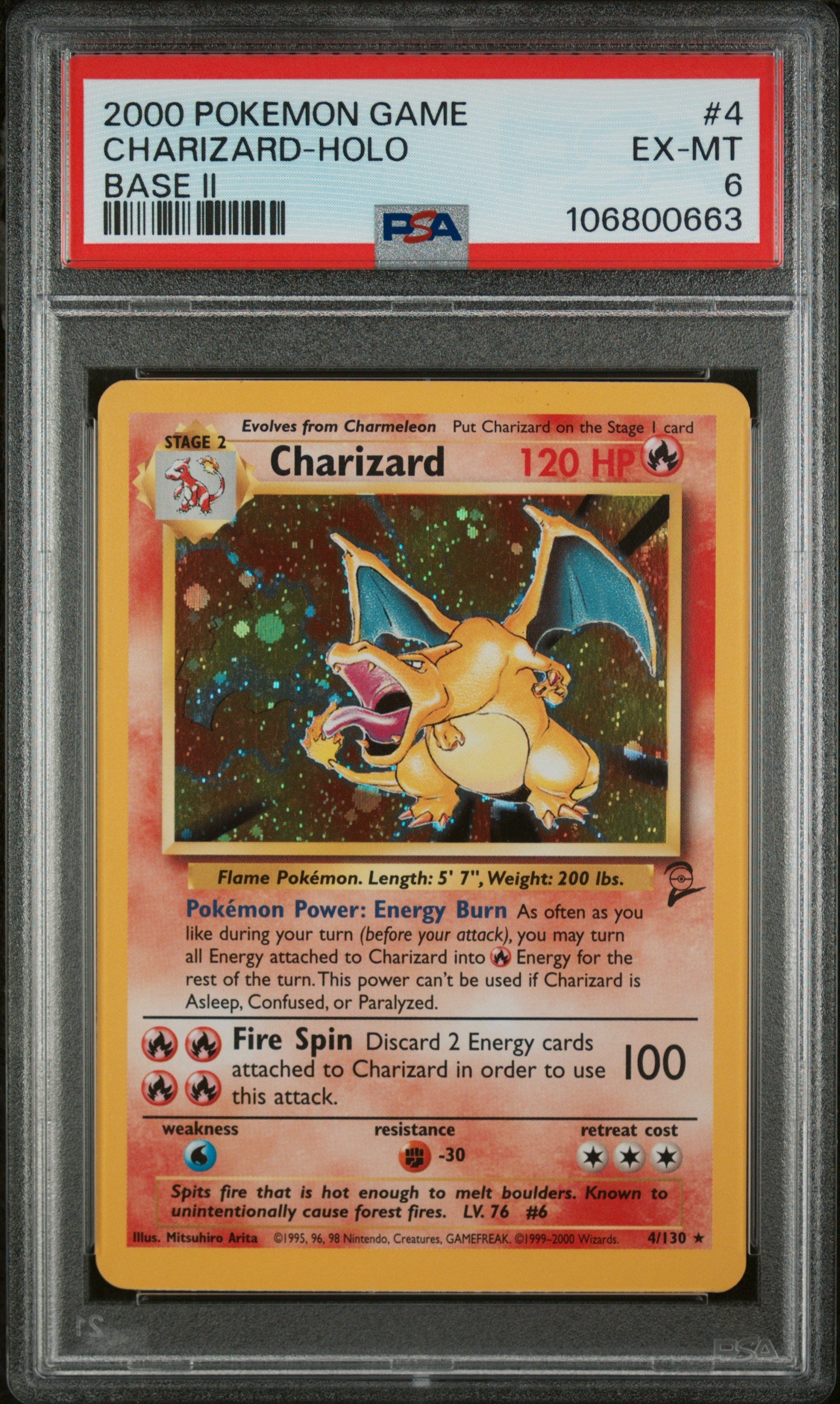 1773181214223541937_1_20260310222029_1.jpg 2000 Pokemon Base Set 2 Holo Charizard #4 PSA 6 - Image 1