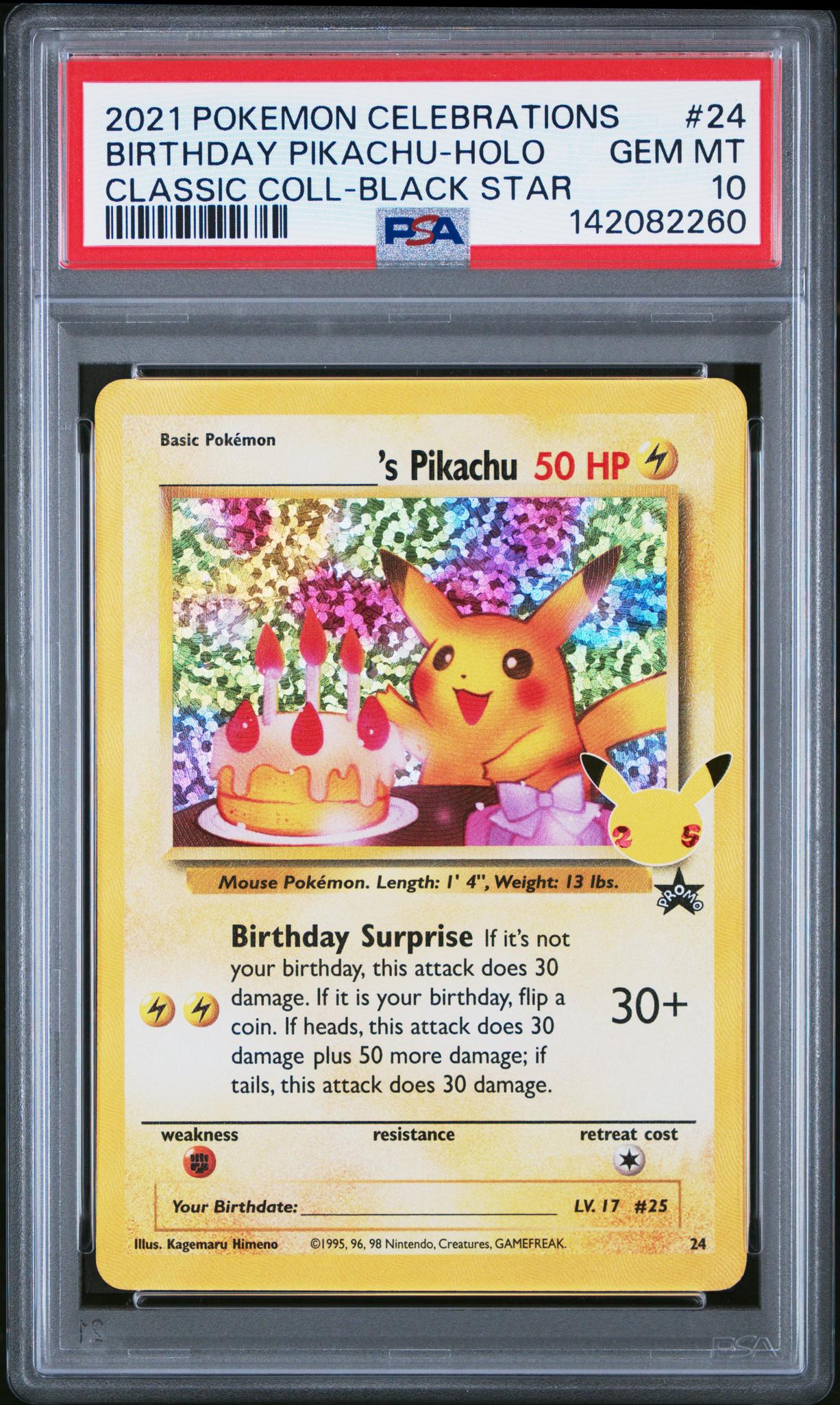 1773255964630636233_1_20260311190622_1.jpg 2021 Pokemon Black Star Promo Celebrations Classic Collection Holo Birthday Pikachu #24 PSA 10 - Image 1