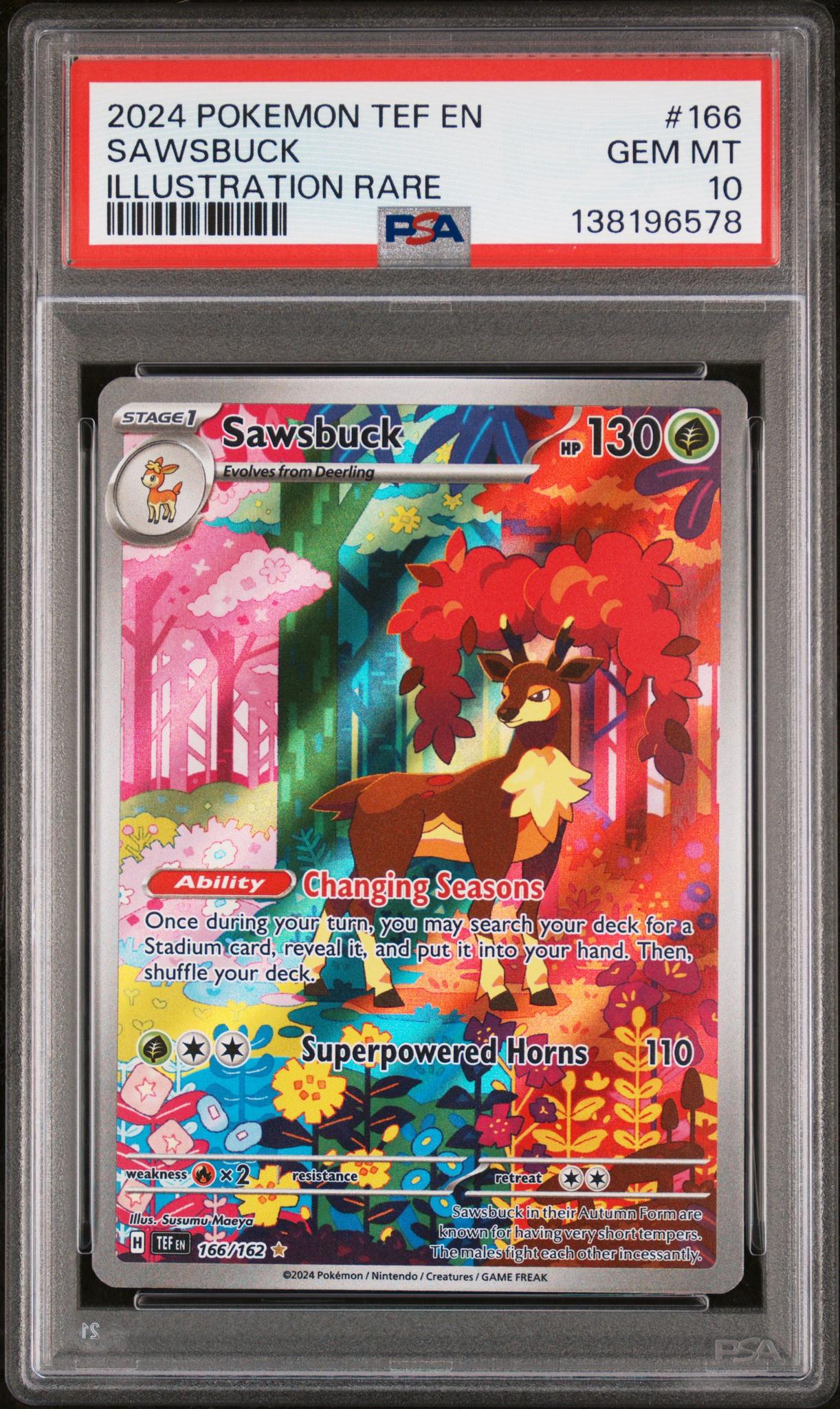 1773344849509520921_1_20260312194754_1.jpg 2024 Pokemon Scarlet and Violet Temporal Forces Illustration Rare Sawsbuck #166 PSA 10 - Image 1