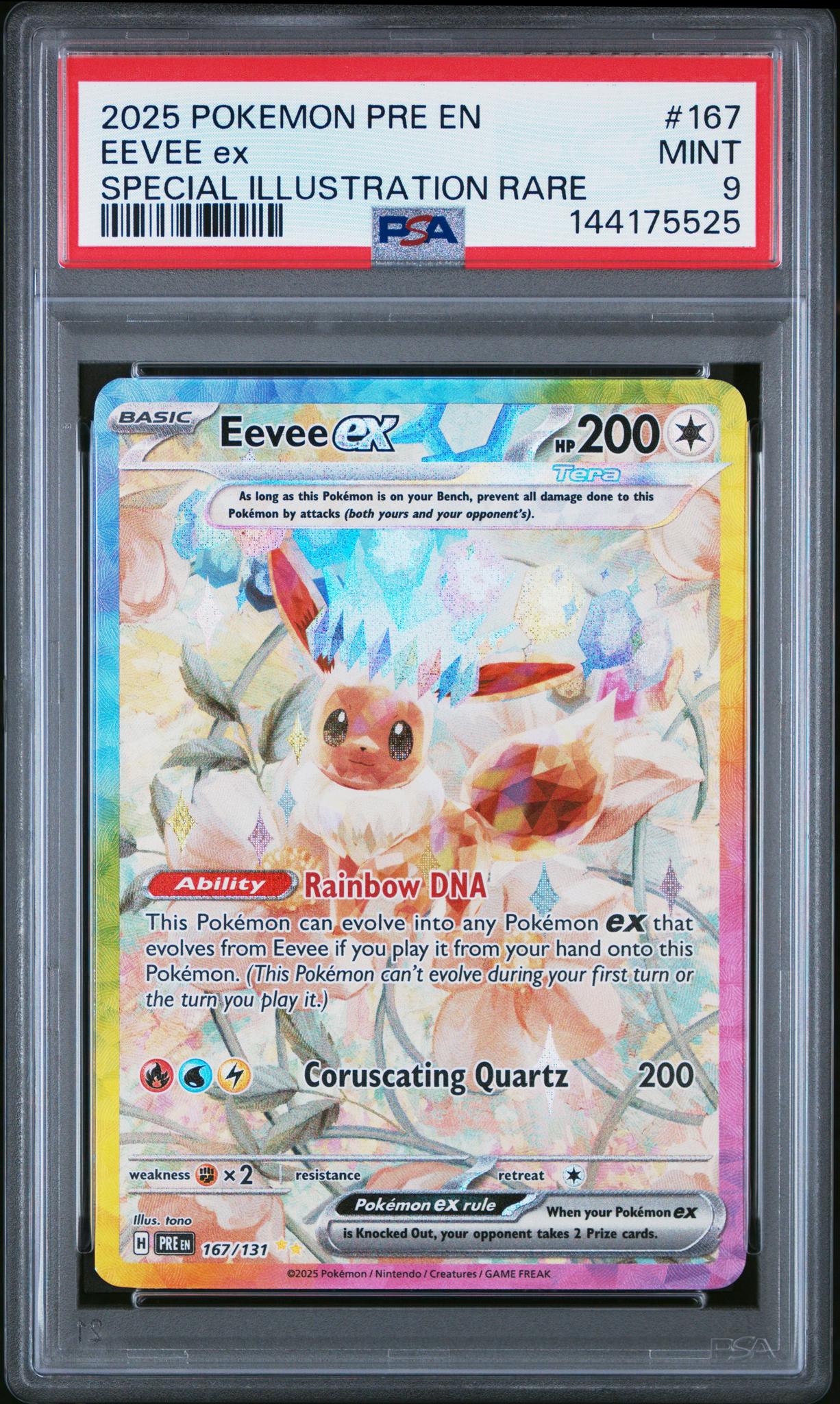 1773676261015878609_1_20260316155121_1.jpg 2025 Pokemon Scarlet and Violet Prismatic Evolutions Special Illustration Rare Eevee Ex #167 PSA 9 - Image 1