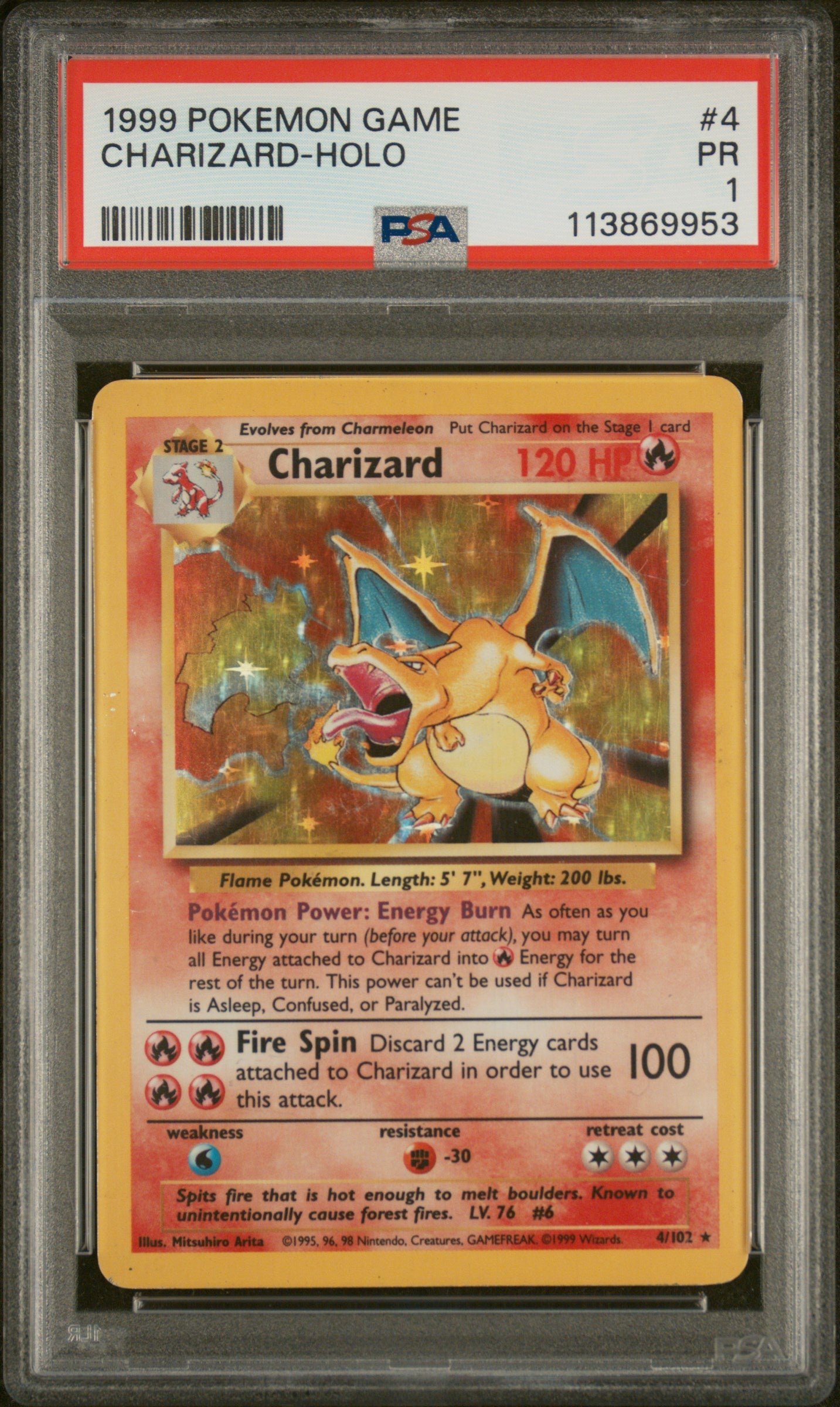 1773946874581002622_1_20260319190124_1.jpg 1999 Pokemon Base Set Holo Charizard #4 PSA 1 - Image 1