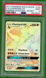 2017 Pokemon Sun and Moon Burning Shadows Secret Rare Charizard Gx #150 PSA 9
