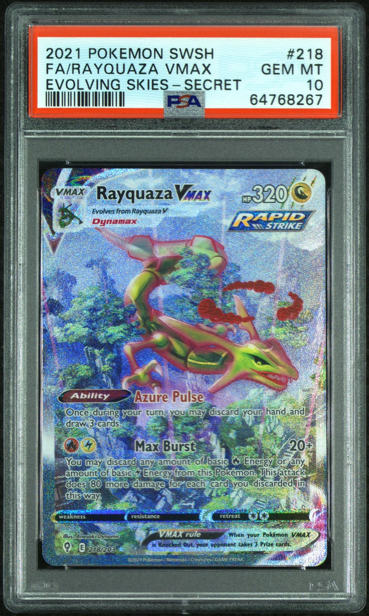 64768267_1_20251126211728_1.jpg 2021 Pokemon Sword and Shield Evolving Skies Secret Rare Rayquaza Vmax #218 PSA 10 - Image 1