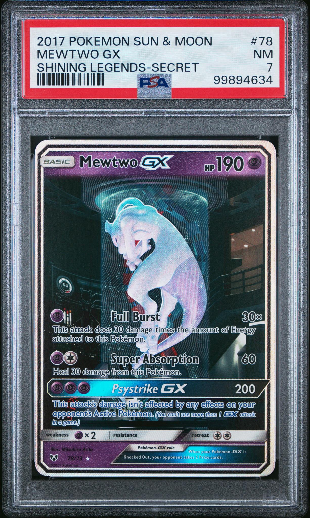 99894634_1_20251219224658_1.jpg 2017 Pokemon Sun and Moon Shining Legends Secret Rare Mewtwo Gx #78 PSA 7 - Image 1