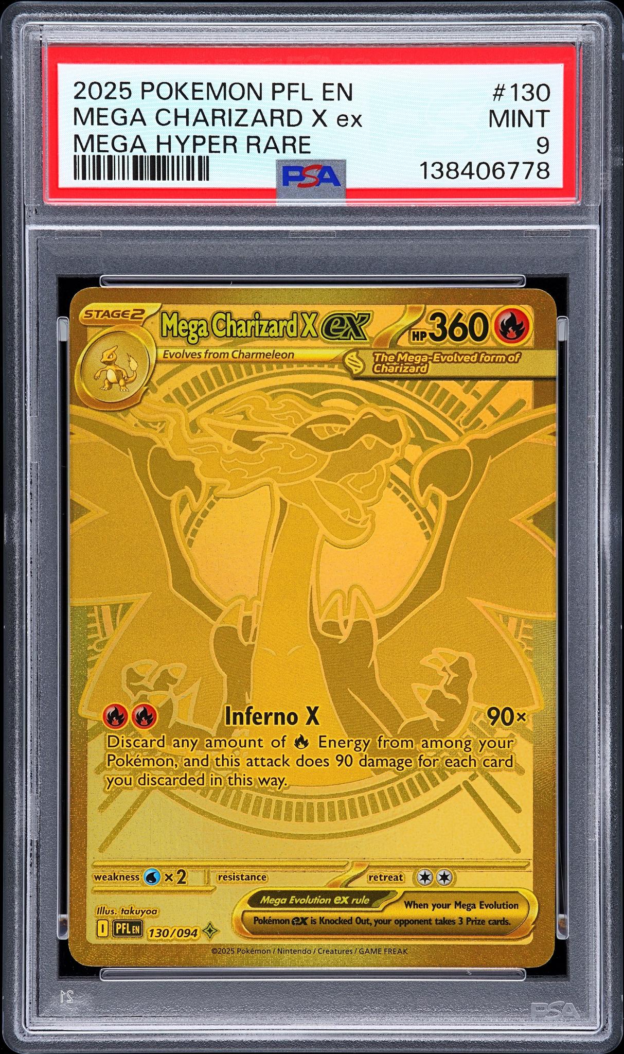 CF001336_1_20260211174353_1.jpg 2025 Pokemon Mega Evolution Phantasmal Flames Mega Hyper Rare Mega Charizard X Ex #130 PSA 9 - Image 1