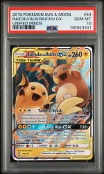 2019 Pokemon Sun and Moon Unified Minds Alolan Raichu/Raichu Gx #54 PSA 10