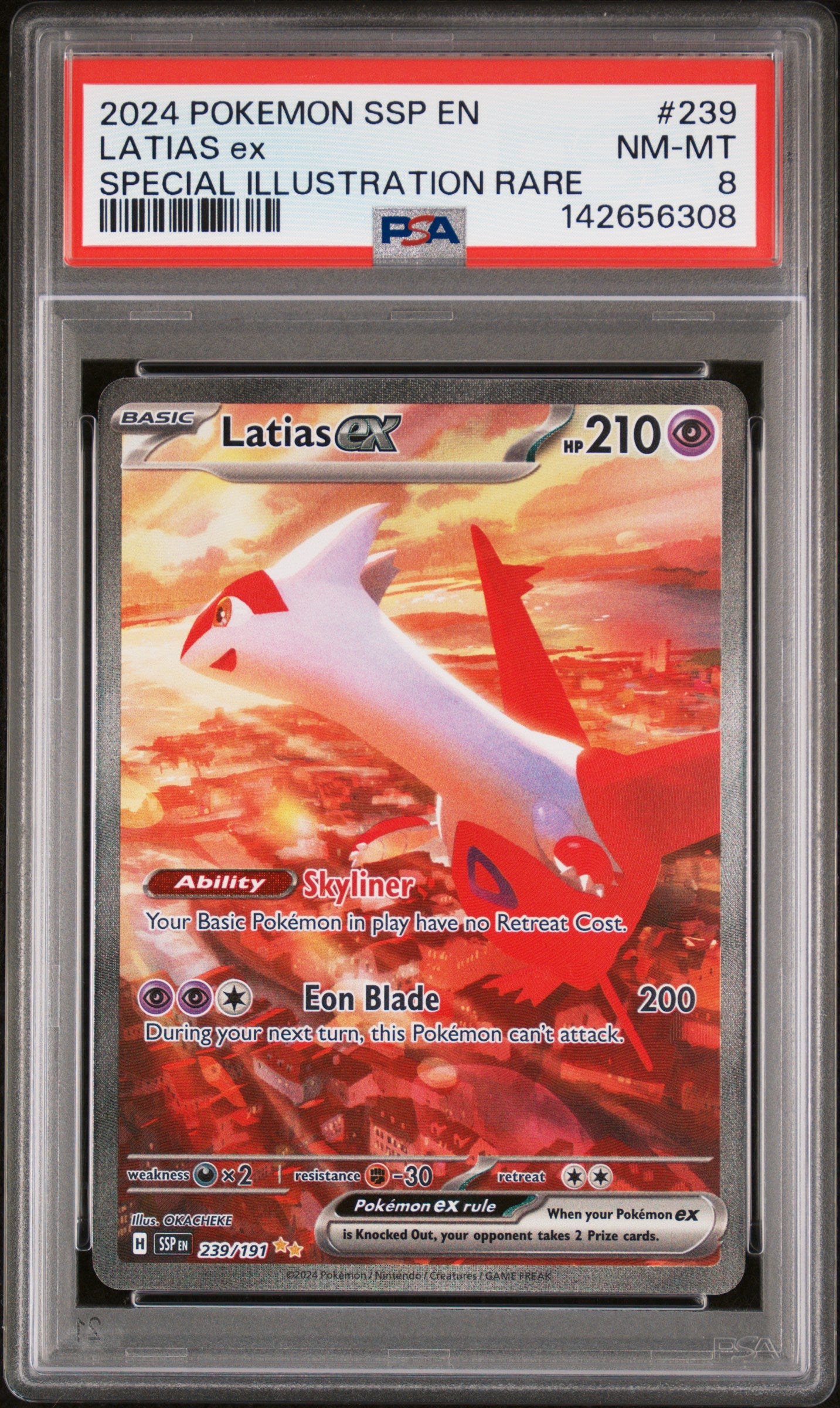 CF001473_1_20260220204028_1.jpg 2024 Pokemon Scarlet and Violet Surging Sparks Special Illustration Rare Latias Ex #239 PSA 8 - Image 1