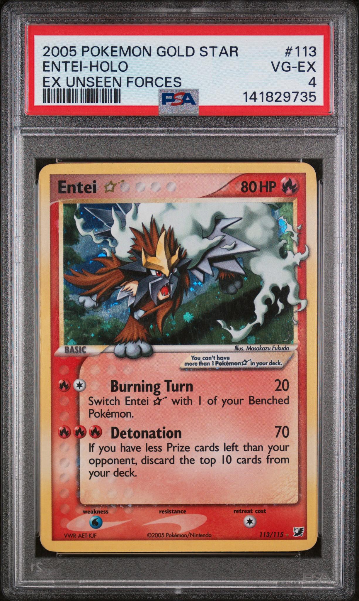 CF001806_1_20260220174109_1.jpg 2005 Pokemon Ex Unseen Forces Holo Entei Gold Star #113 PSA 4 - Image 1