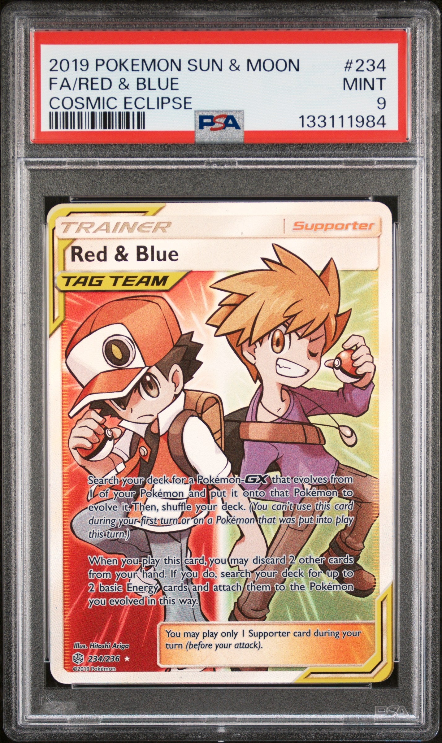 bxRUBz_pZ0KL-t9TpVuTFQ.jpg 2019 Pokemon Sun & Moon Cosmic Eclipse 234 Fa/Red & Blue Cosmic Eclipse - PSA 9 - Image 1