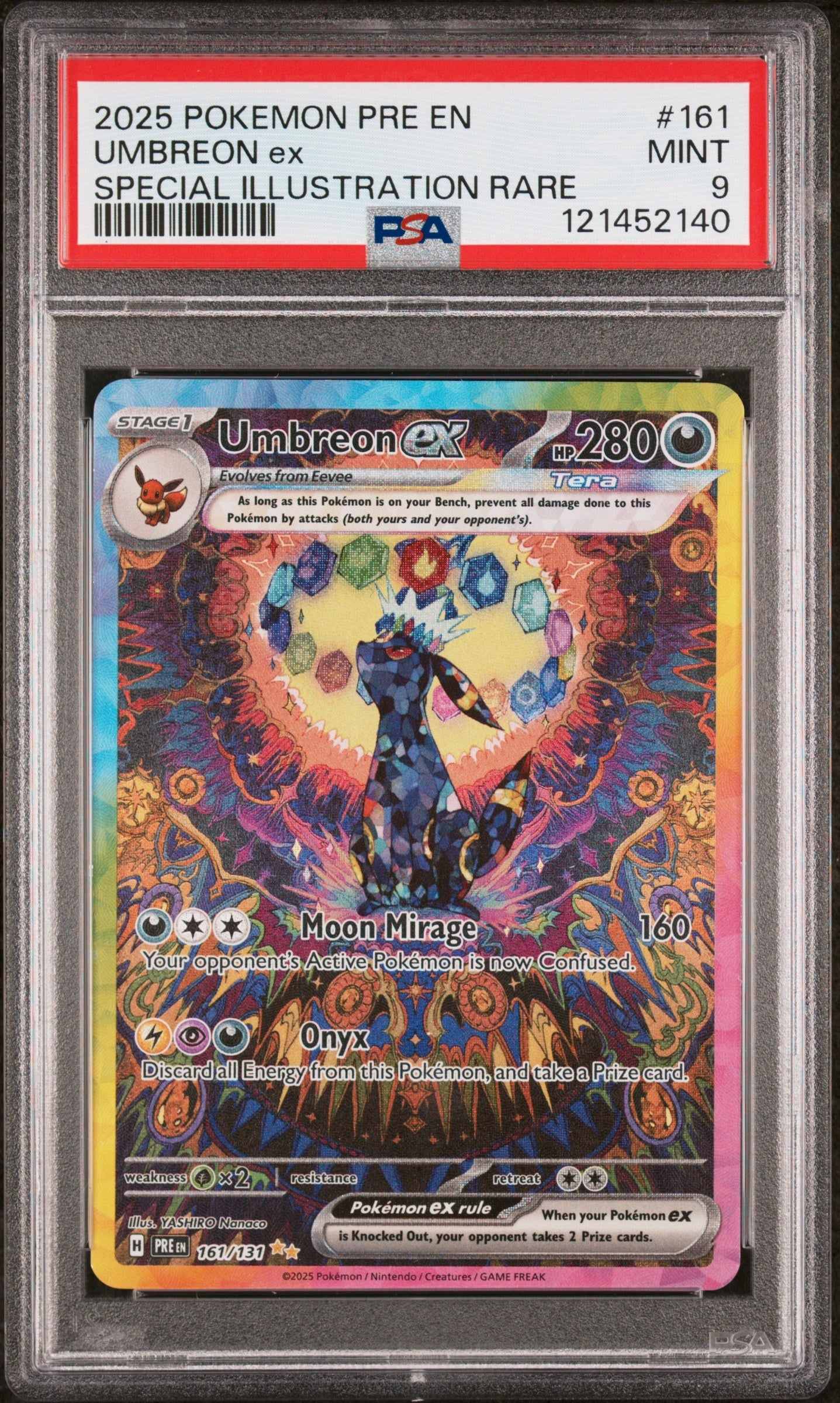 nUrMOqdK00OwiTI25UBs9Q.jpg 2025 Pokemon Pre En-Prismatic Evolutions 161 Umbreon Ex Special Illustration Rare - PSA 9 - Image 1