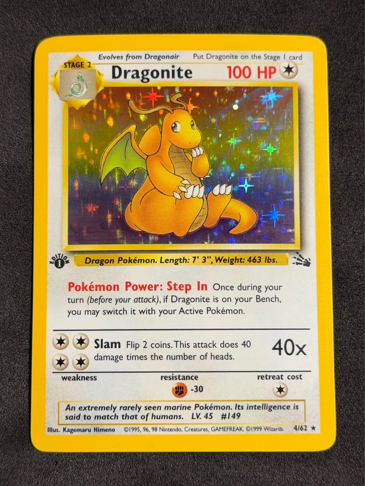 s-l1600 Pokemon TCG Fossil 1st Edition #4/62 Dragonite Holo Rare Beautiful Condition - Image 1