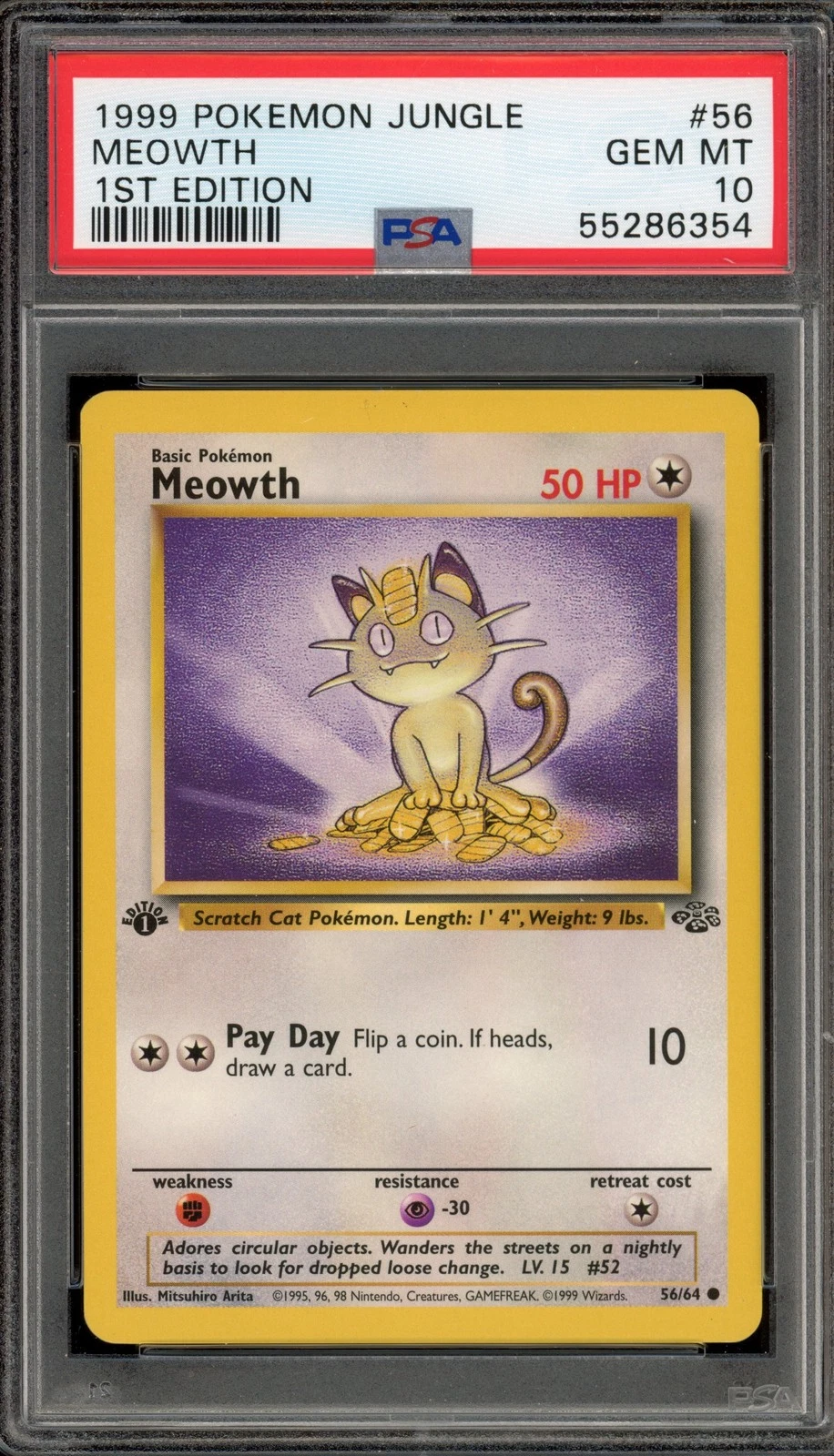 s-l1600 Pokemon Meowth Jungle 1st Edition #56 PSA 10 Gem Mint - Image 1