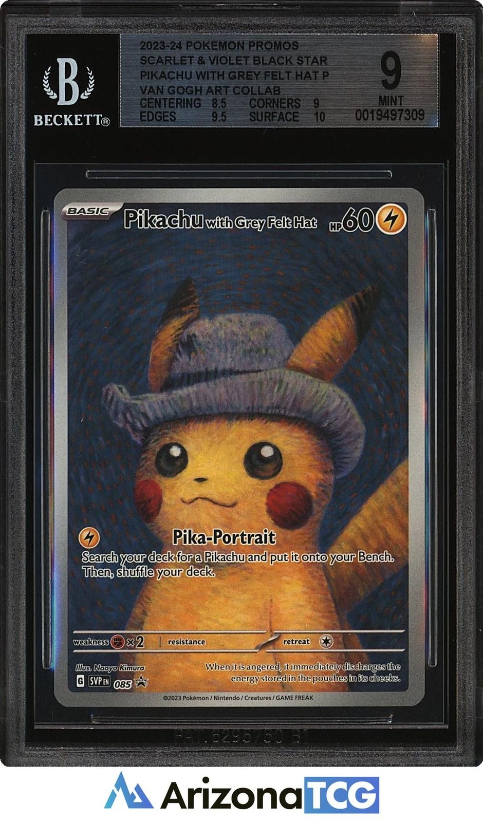 s-l1600 Pokemon 2023 Pikachu with Grey Felt Hat 085 Van Gogh Art Collab Promo BGS 9 - Image 1